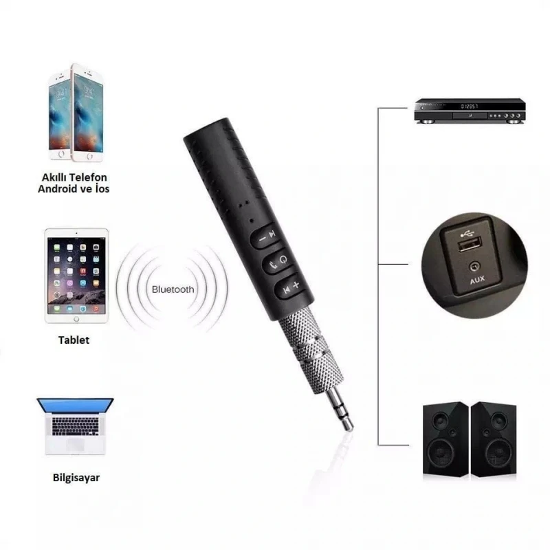 Android ve İos Uyumlu Bluetooth Aux Araç Kiti