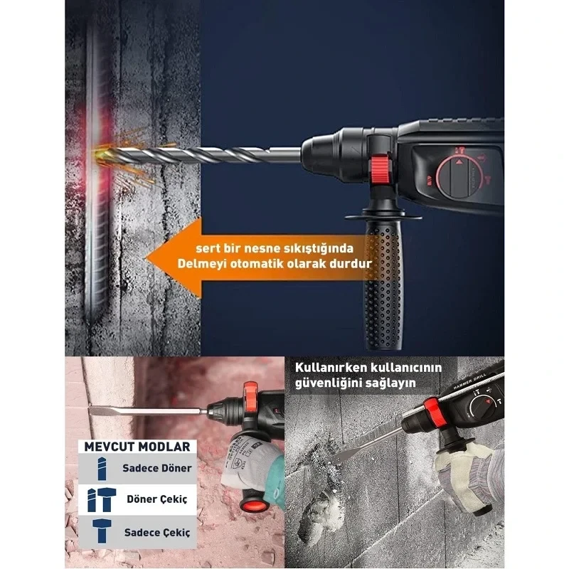 Assur 850W Metal Şanzıman Darbeli Matkap Kırıcı Delici Hilti 2-28mm