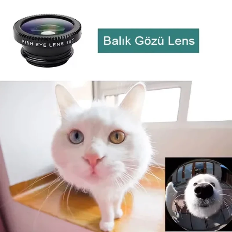 Balık Gözü Lens Fish Eye 3 Wide Geniş Açılı Makro Telefon Lensi