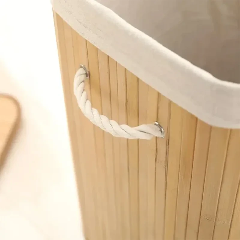 Bambu Natürel Çift Hazneli Çamaşır Sepeti 2 Li Kirli Sepeti