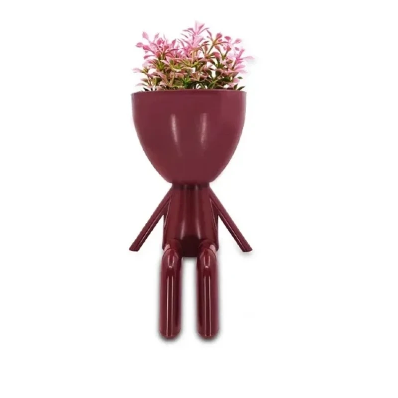 Bordo Dekoratif İnsan Şekilli Figür Saksı 3 Lü