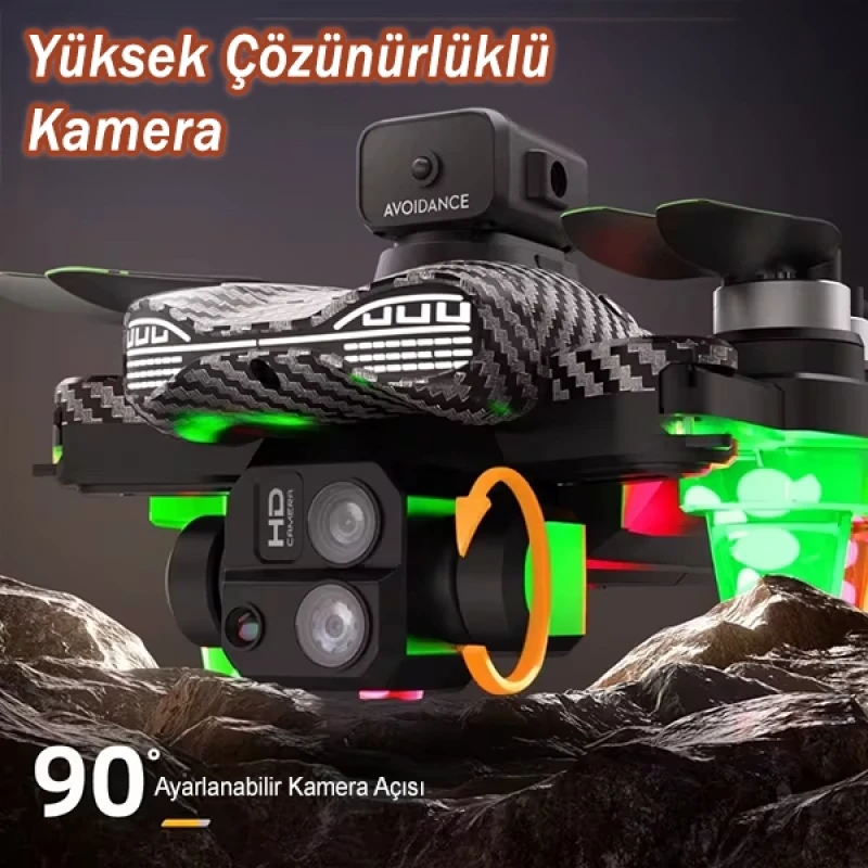 C19S Katlanabilir Çift Kameralı Akıllı Drone Wifi Fpv Takla Karbon Fiber Canlı Görüntü Telefon Uygulamalı