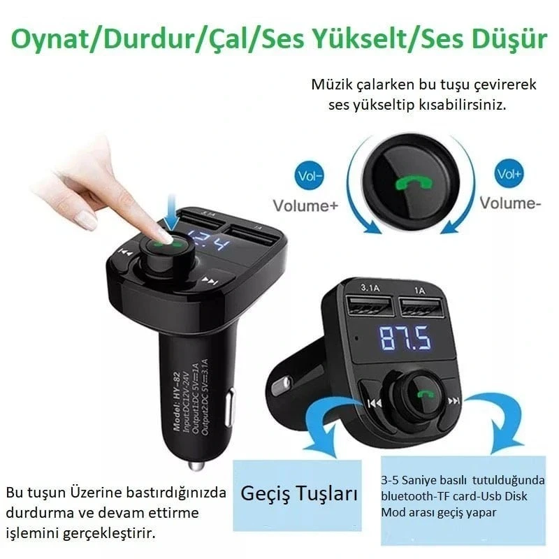 Car x8 Bluetooth Transmitter Fm Radyo Araç Kiti