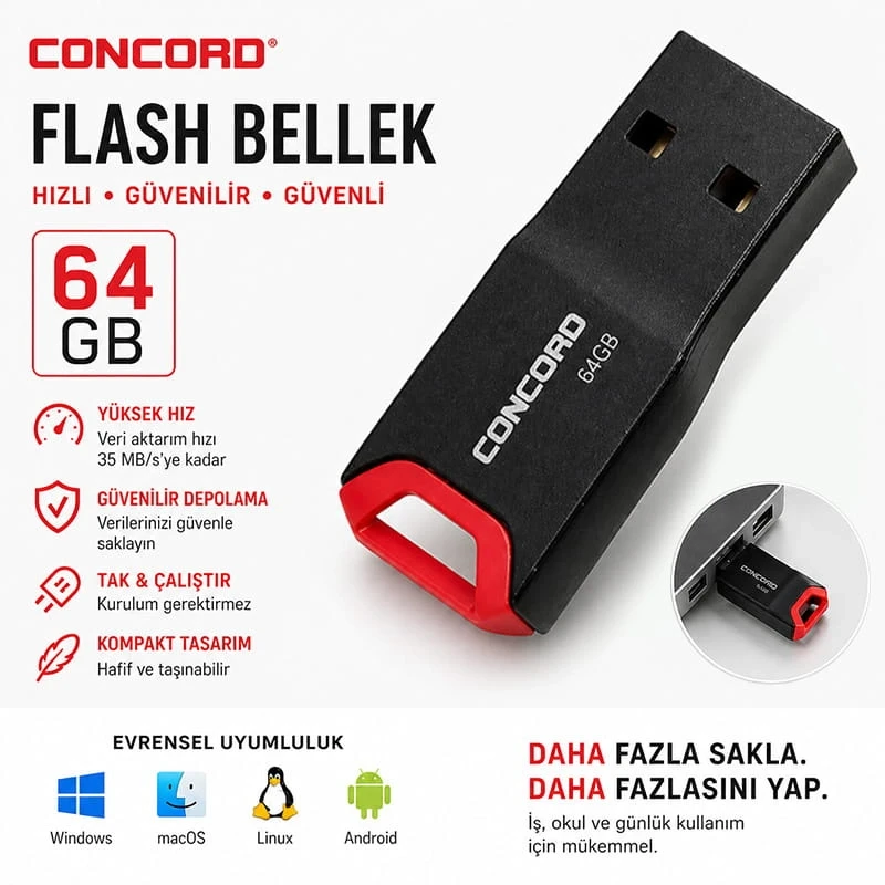Concord Cup64 USB Bellek 64GB Flash Disk Flash Bellek