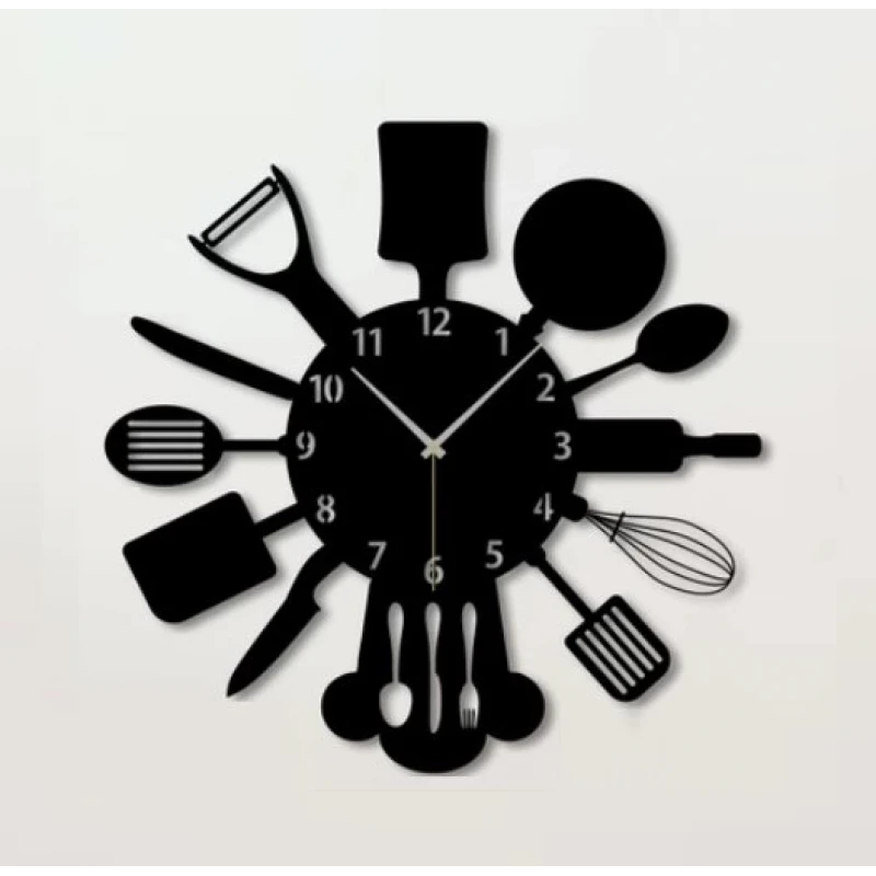 Dekoratif Lazer Kesim Mutfak Duvar Saati