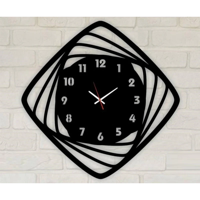 Dekoratif Lazer Kesim Oval Köşeli Kare Duvar Saati
