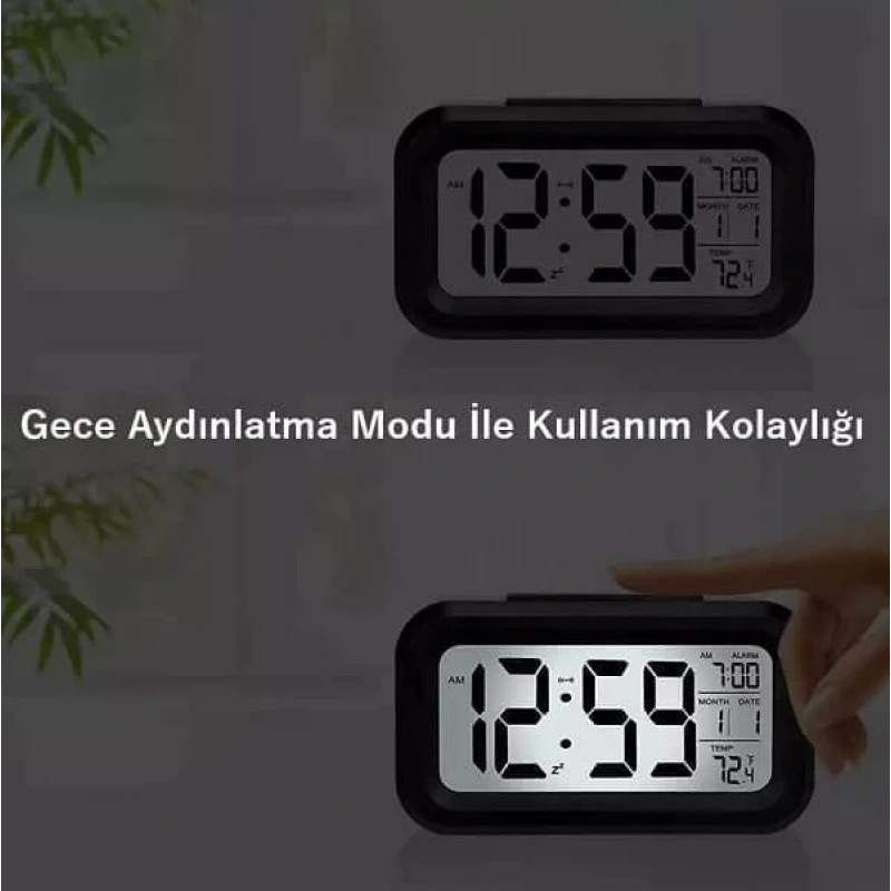 Dijital Masa Saati Işık Sensör Termometre Alarm