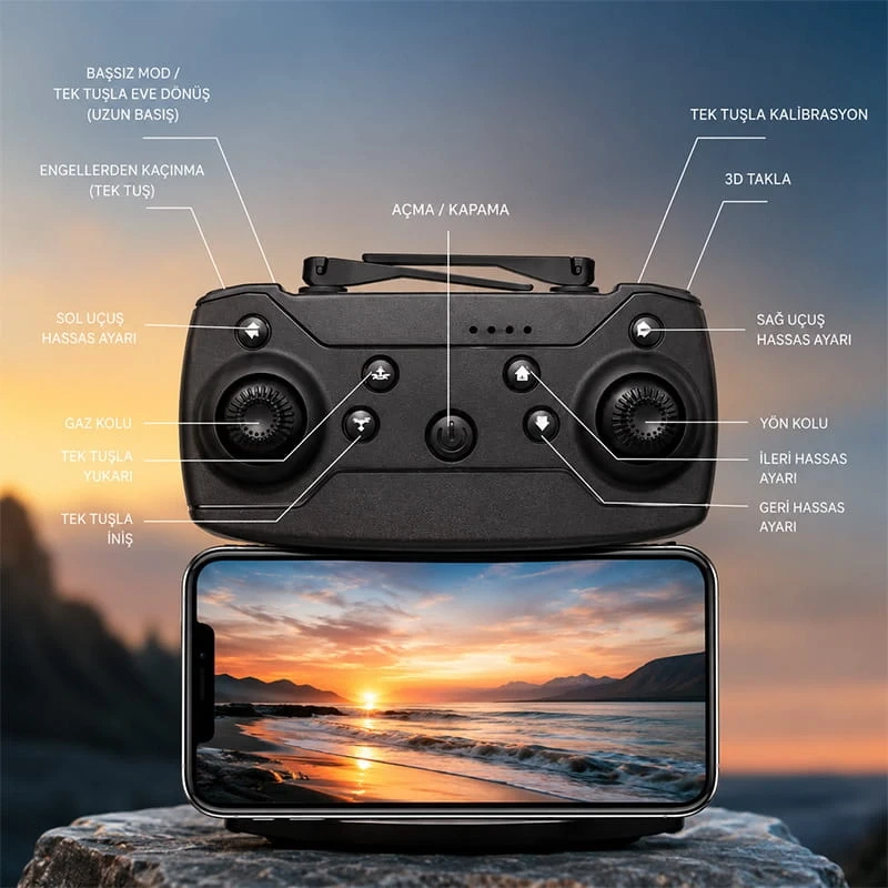 E99 V2 Katlanabilir 1080P Kameralı Drone Taşıma Çantalı Taklacı Tek Tuş Kalkış İniş Özellikli