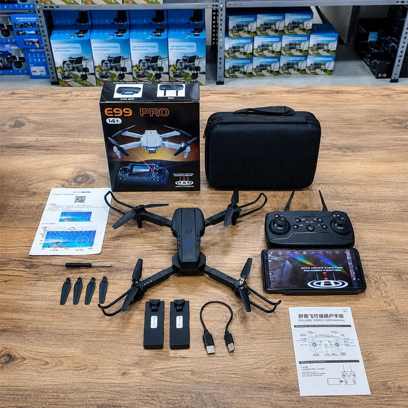 E99 V2 Katlanabilir 1080P Kameralı Drone Taşıma Çantalı Taklacı Tek Tuş Kalkış İniş Özellikli