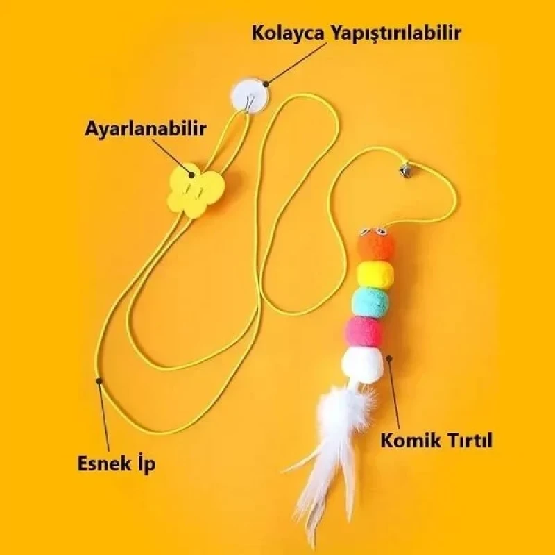 Elastik Asılabilir Yapışkanlı Kedi Oyun Oltası