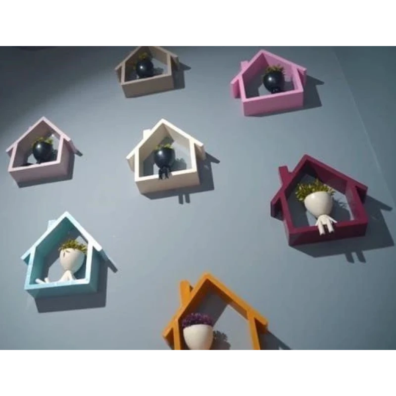 Ev Şekilli Dekoratif Duvar Rafı Pembe