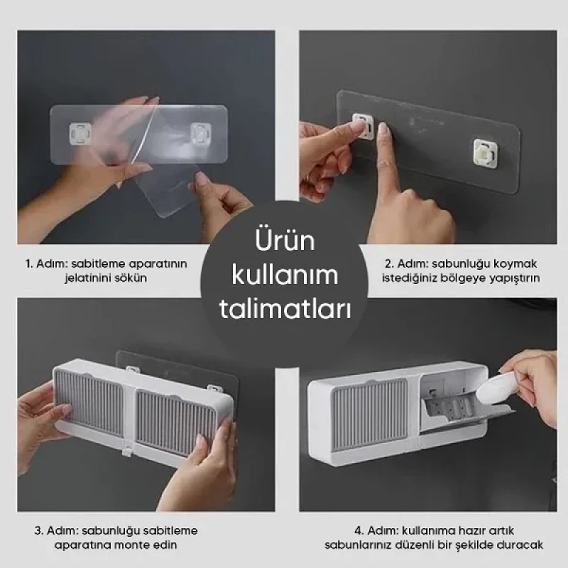 Güçlü Yapışkanlı 2 Bölmeli Kapaklı Katı Sabunluk