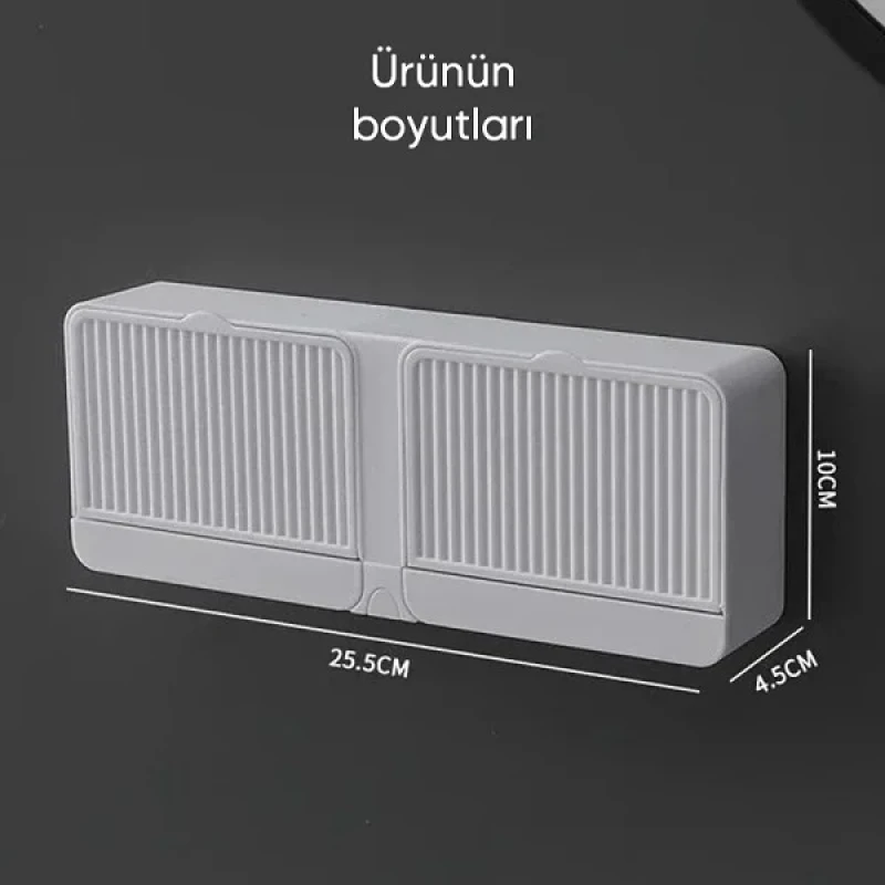 Güçlü Yapışkanlı 2 Bölmeli Kapaklı Katı Sabunluk