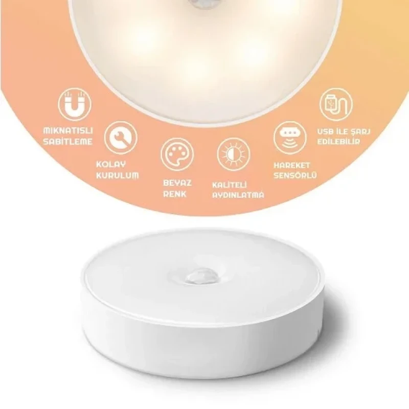 Hareket Sensörlü Usb Şarjlı Beyaz Led Işık Lamba