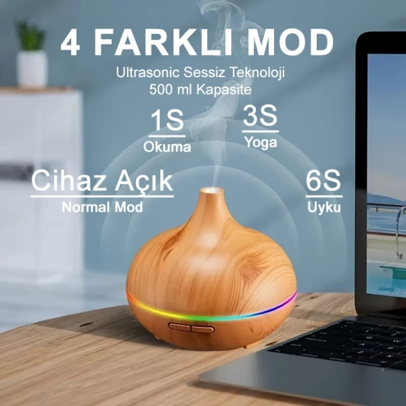 Hava Nemlendirici Buhar Makinesi Ultrasonik Aroma Difüzör Oda Nemlendirici Işıklı Kumandalı