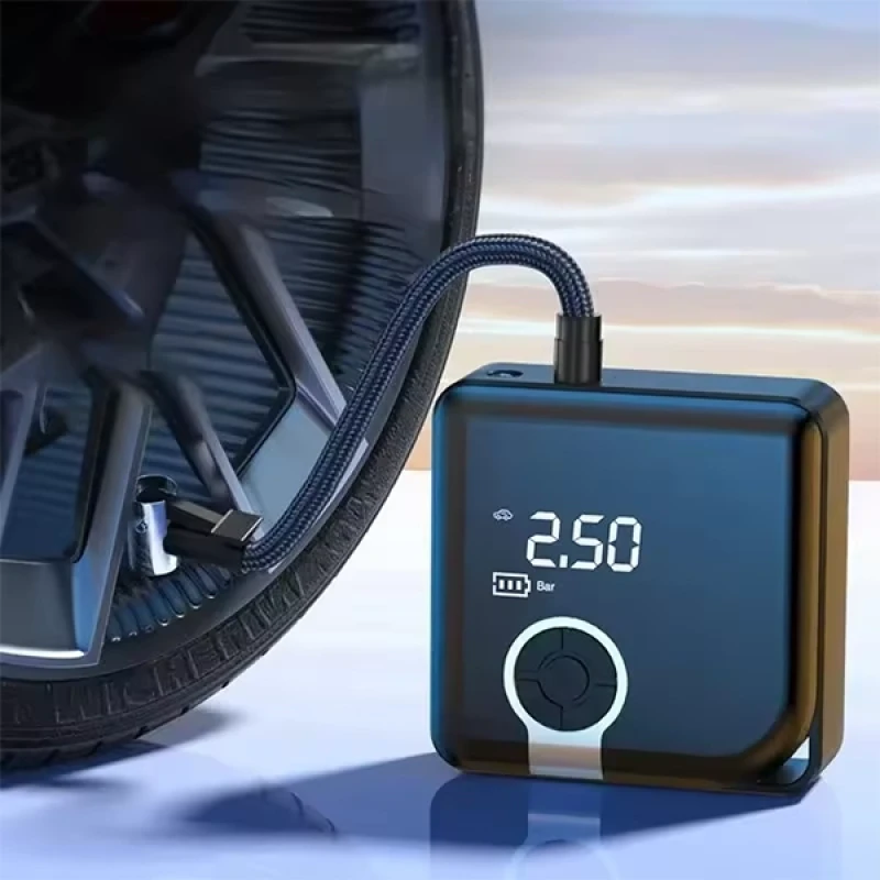 Hava Pompası Taşınabilir Hava Kompresörü Basınç Göstergeli 4000 Mah Powerbank Şarjlı Araba Oto Lastik Şişirme Pompası
