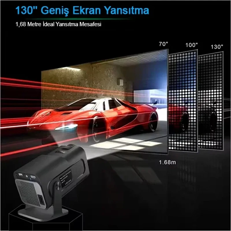 Hy320 Siyah Taşınabilir Sinema Projektörü 4K 1080p Bluetooth Android Projeksiyon