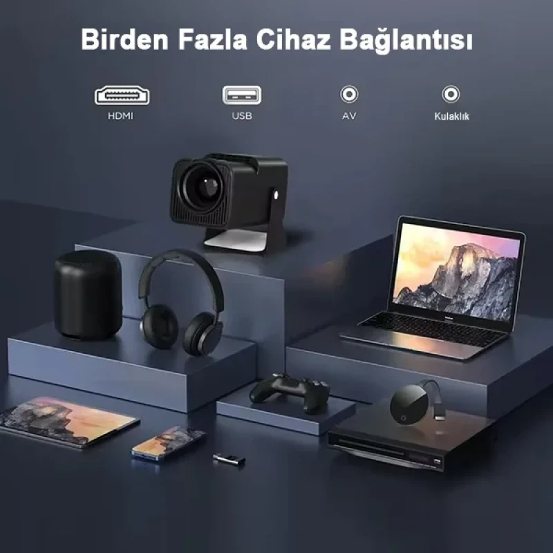 Hy320 Siyah Taşınabilir Sinema Projektörü 4K 1080p Bluetooth Android Projeksiyon