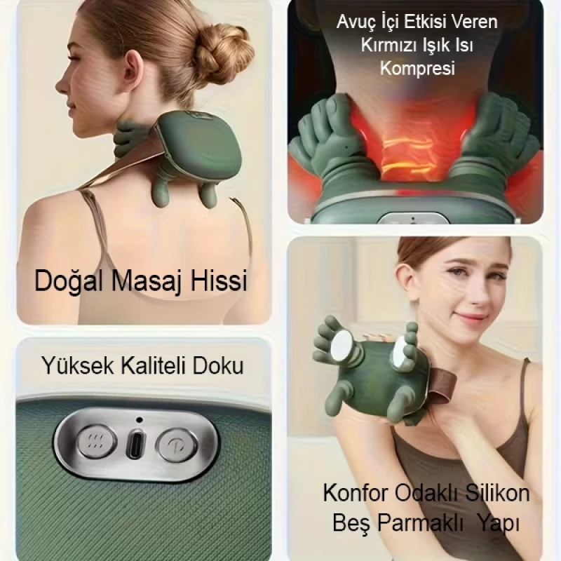 Isıtmalı El Şekilli Gerçek El Hissiyatlı Ovmalı Şarjlı Masaj Aleti Boyun Sırt Bacak Omuz