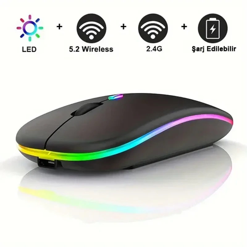Kablosuz Fare Wireless Mouse 4 Tuşlu Sessiz Şarj Edilebilir Dpı Kontrol
