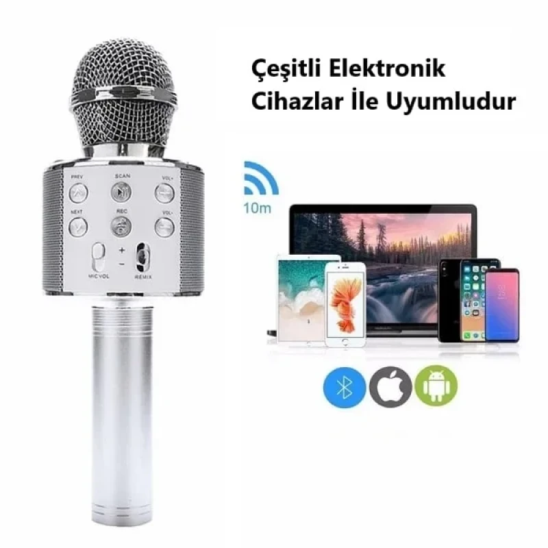 Karaoke Bluetooth Mikrofon Speaker Gri