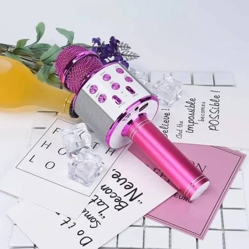 Karaoke Bluetooth Mikrofon Speaker Pembe