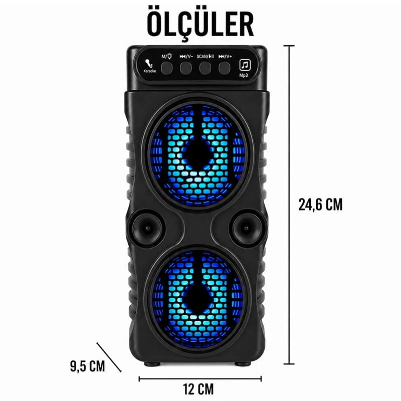 Karaoke Mikrofonlu Çift Kat Ekstra Bass Fm Sd Bluetooth Hoparlör