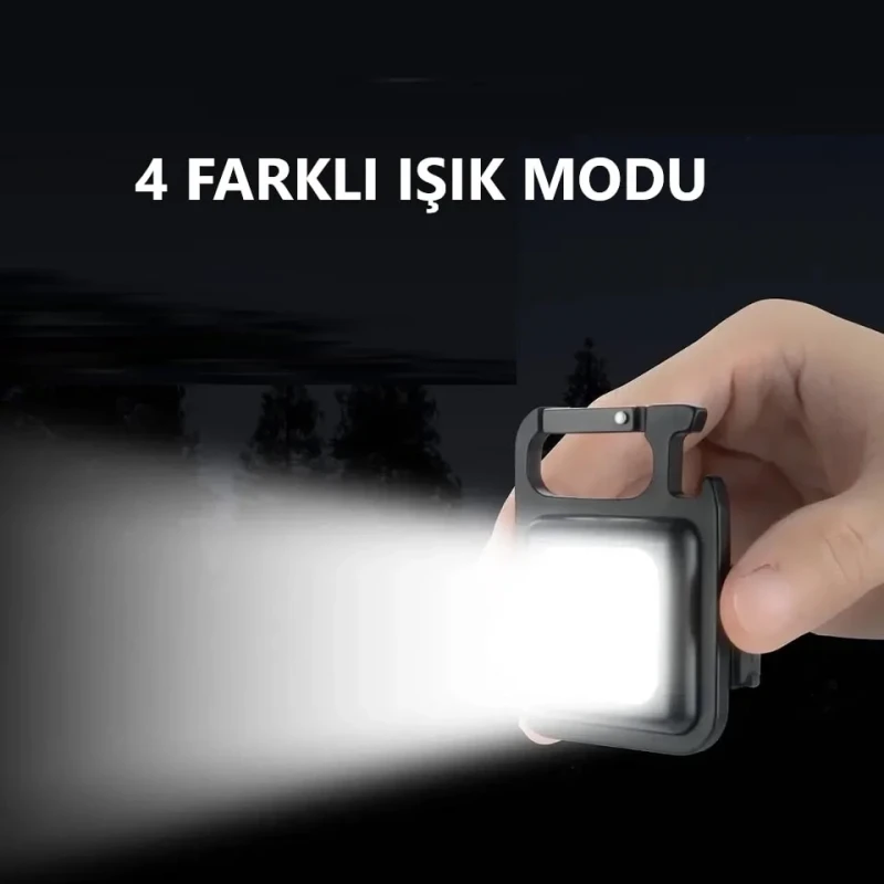 Led Anahtarlıklı Şarjlı El Feneri 4 Fonksiyonlu