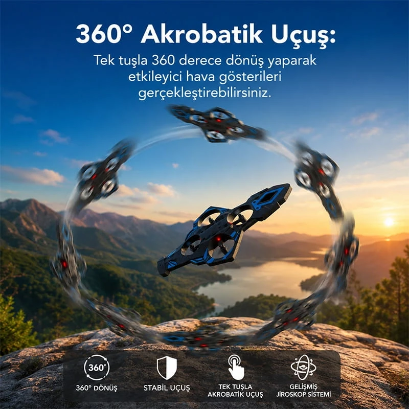 LED Işıklı El Hareketi Kontrollü Mini Drone Takla Özellikli Uçuş Tek Tuş Kalkış Uzaktan Kumandalı Uçak Drone