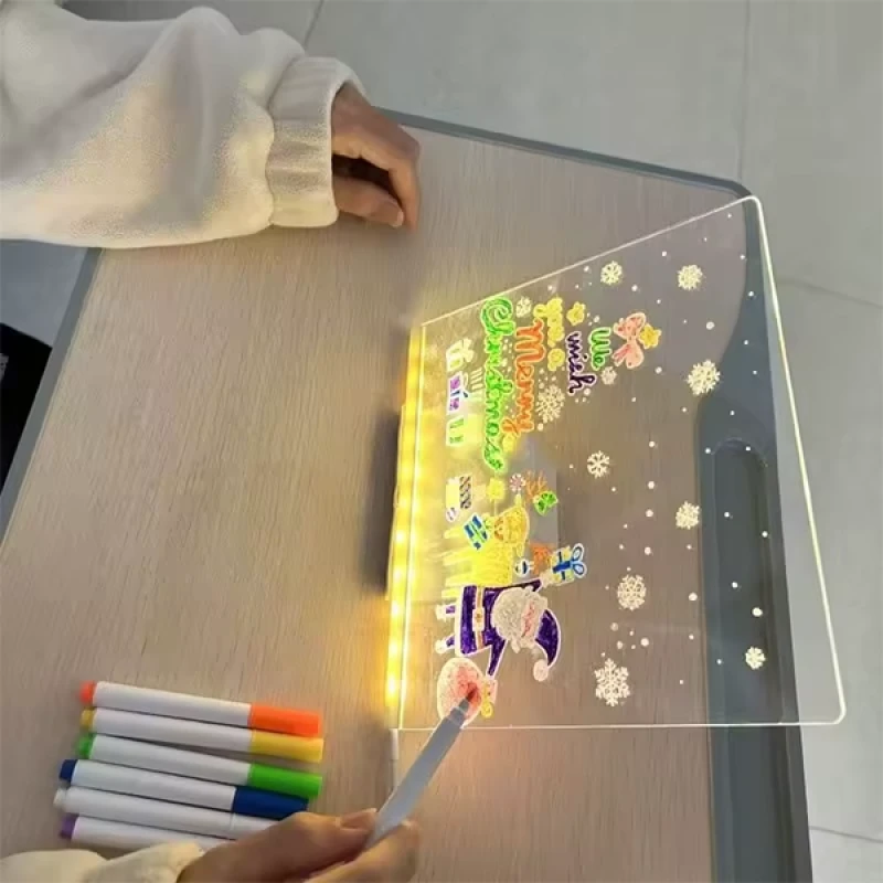 Led Işıklı Yazı Çizim Tahtası 20 x 30 cm 7 Kalem ve Stant Hediyeli Neon Işıklı Eğitici Not Tahtası