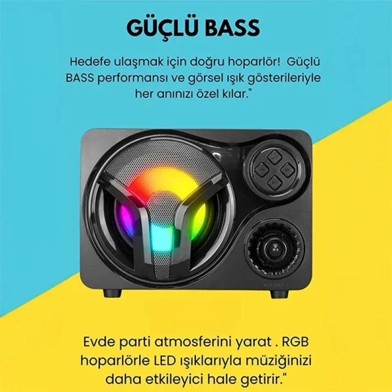 Leerfei SP-60 Usb SD Kart FM Radyo Karaoke Bluetooth Rgb Işıklı 2.1 Ses Sistemi Güçlü Ses