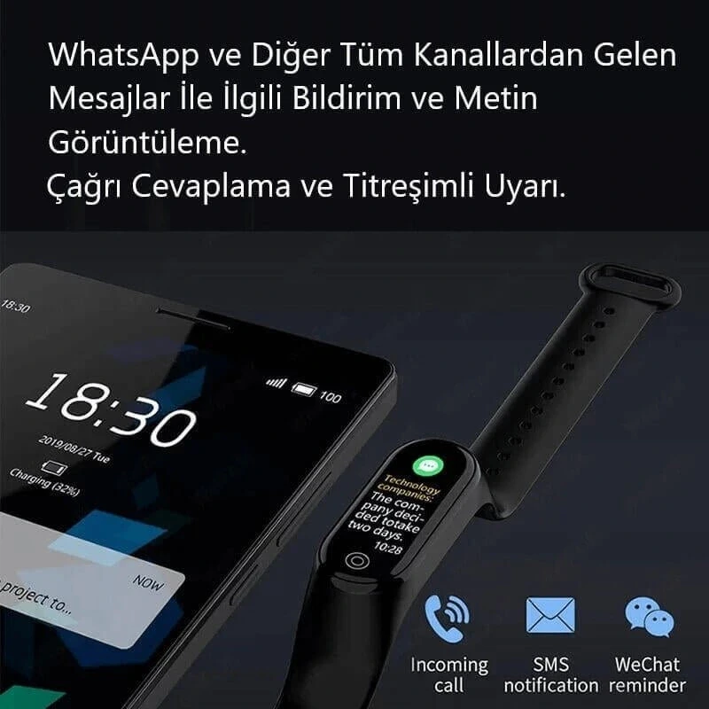 M6 Akıllı Saat Özellikli Bileklik Band Siyah