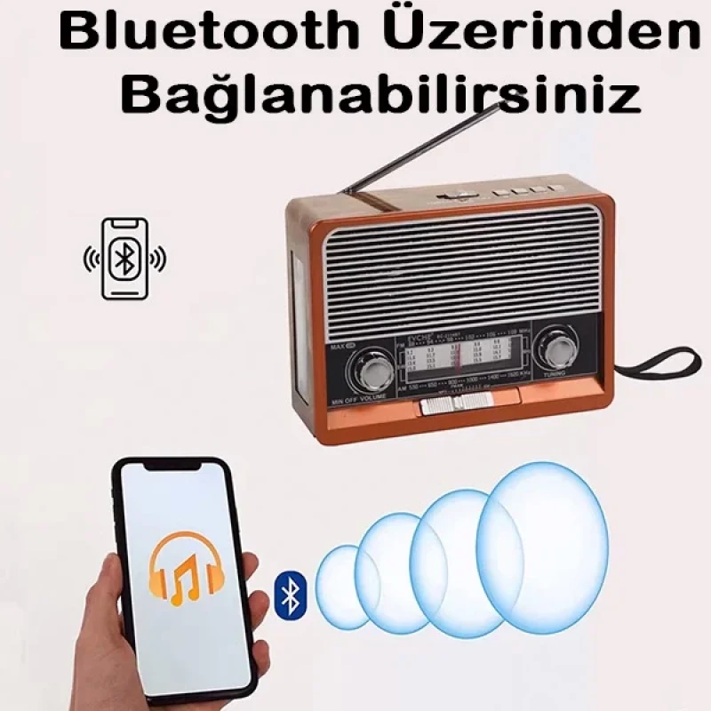 Nostaljik Saatli Fenerli Radyo Usb Sd Bluetooth