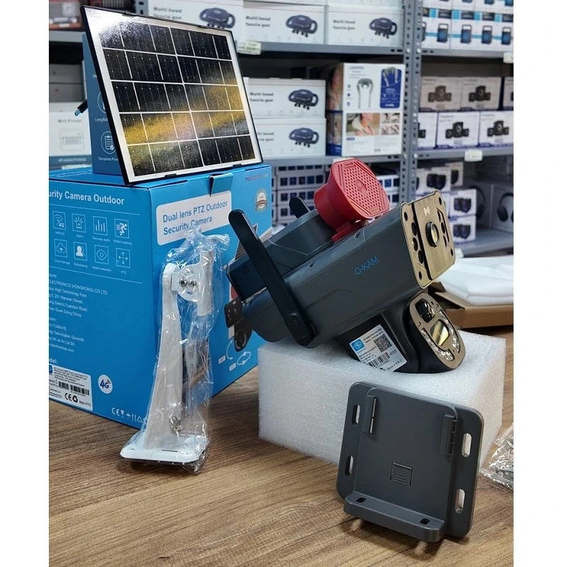 O-Kam 3815 4G Sim Kart Özellikli 360 Dönebilen Ultra HD Çift Lens Güneş Panelli Solar Güneş Enerjili Sirenli Güvenlik Kamerası