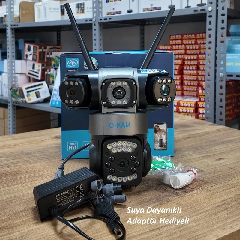 O-Kam Pro 3 Kameralı 3 Görüntülü Ultra HD 360 Dönebilen Kablosuz Wifi Kamera Renkli Gece Görüşlü Su Geçirmez Sesli Görüşme Hareket Takip