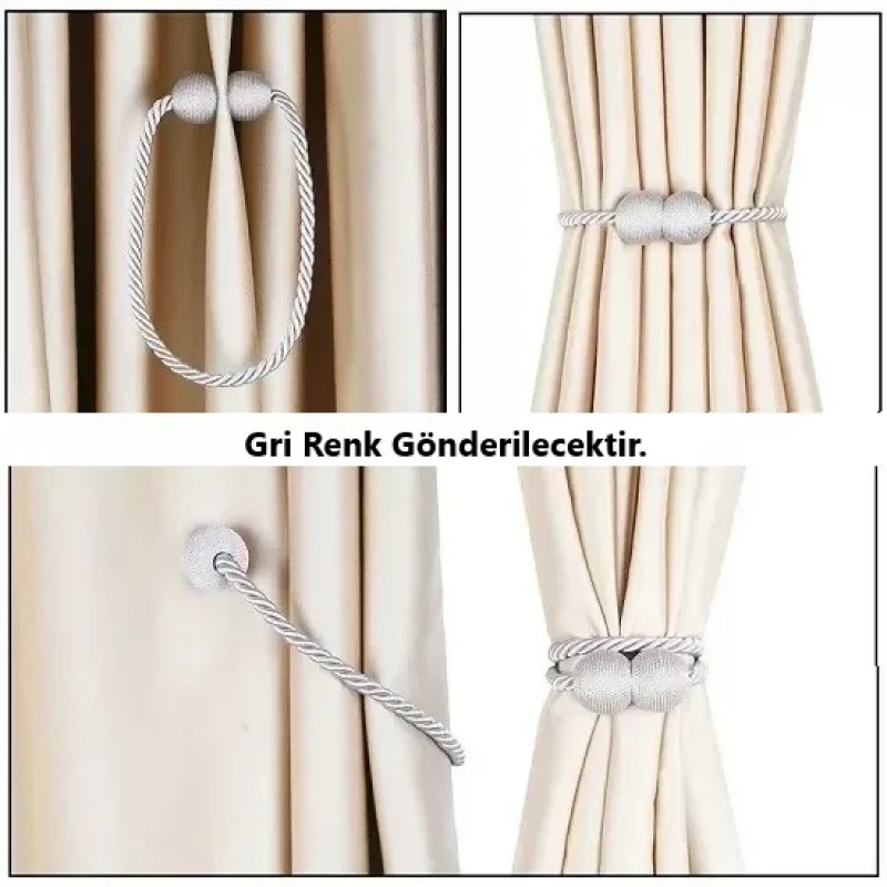 Örgülü Mıknatıslı Perde Mandalı Tokası Gri