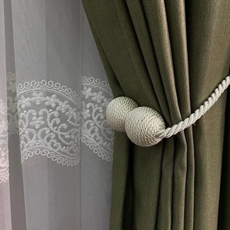 Örgülü Mıknatıslı Perde Mandalı Tokası Krem