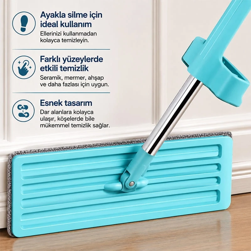Otomatik Sıkma Mekanizmalı Sihirli Mop Yer Duvar Silme Mopu