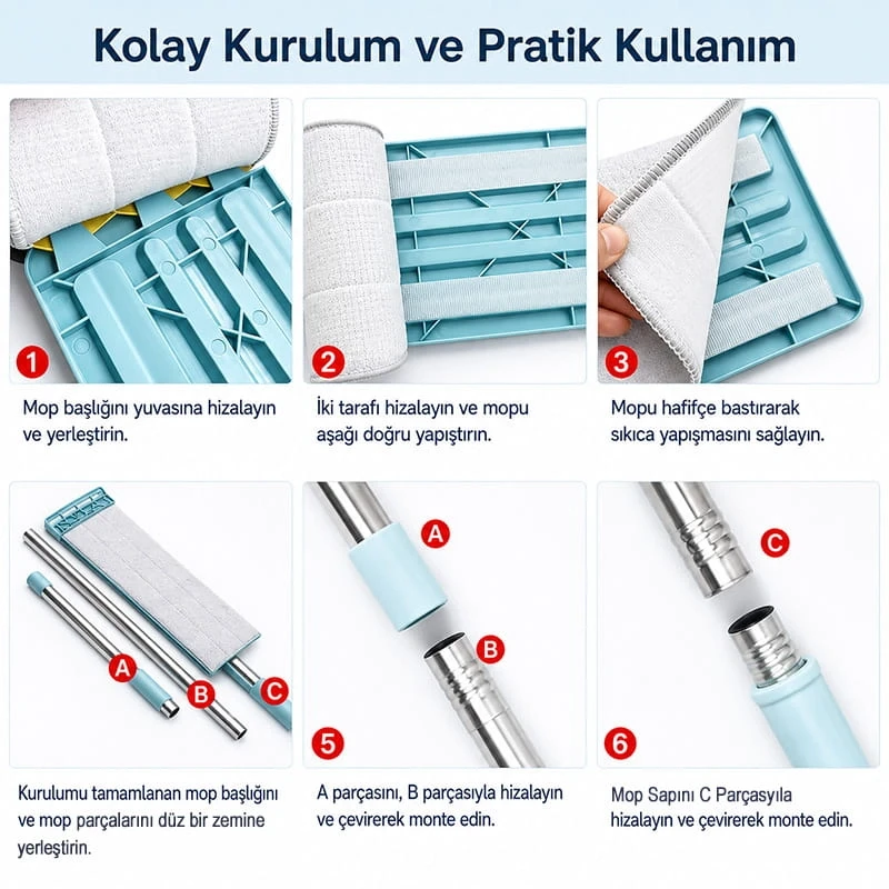 Otomatik Sıkma Mekanizmalı Sihirli Mop Yer Duvar Silme Mopu