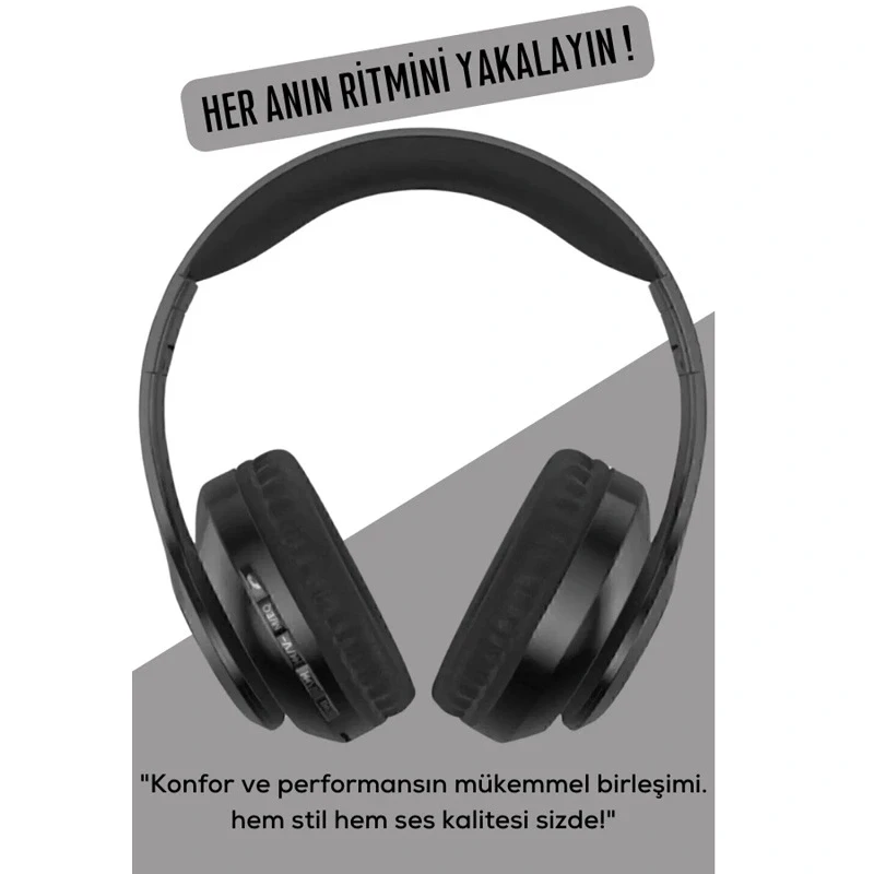 P68 Kafaüstü Bluetooth Kulaklık Kablosuz Stereo Kulaklık Siyah