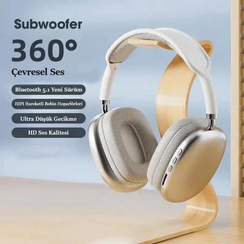 P9 Plus Kafaüstü Bluetooth Kulaklık Beyaz