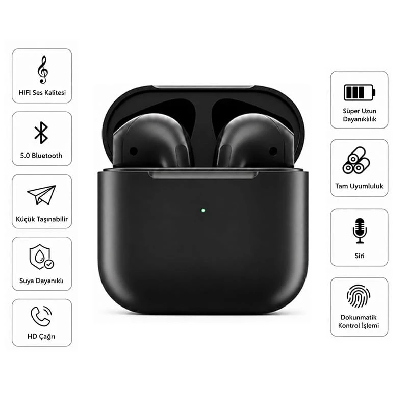 Pro 5 Ios Android Uyumlu Dokunmatik Bluetooth Kulaklık 8d Stereo Hd Ses Siyah