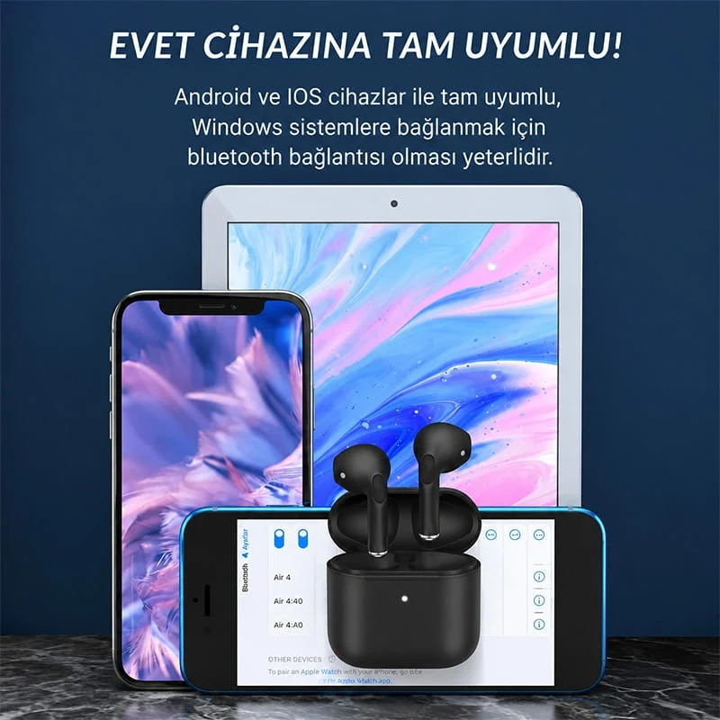 Pro 5 Ios Android Uyumlu Dokunmatik Bluetooth Kulaklık 8d Stereo Hd Ses Siyah