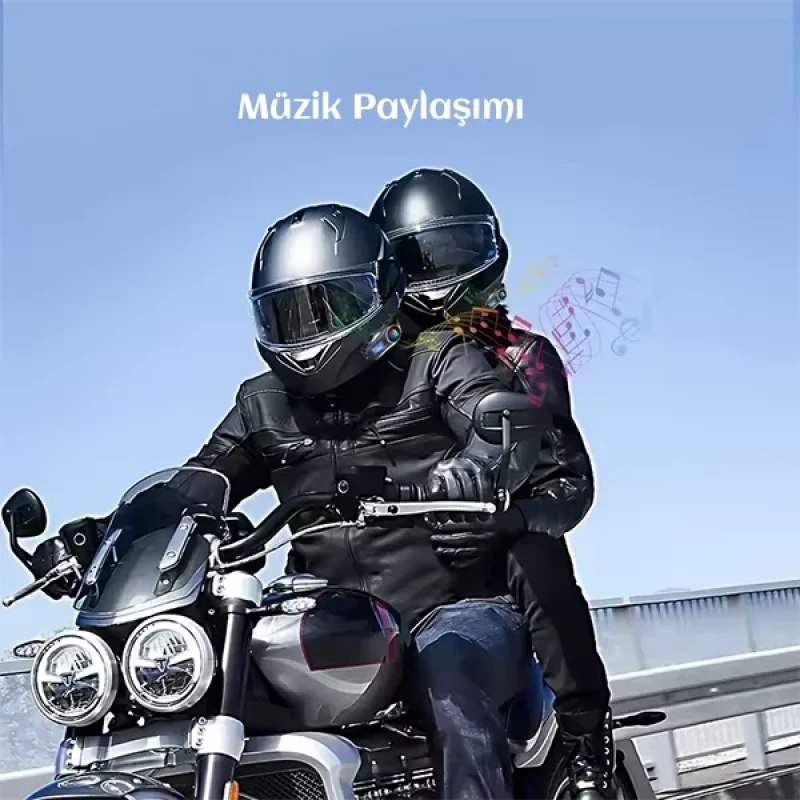 Q58 Max Kablosuz Motosiklet Kaskı İnterkom Kulaklık Çift Sürücü İletişimi 500m Işıklı Mp3 FM Radyo