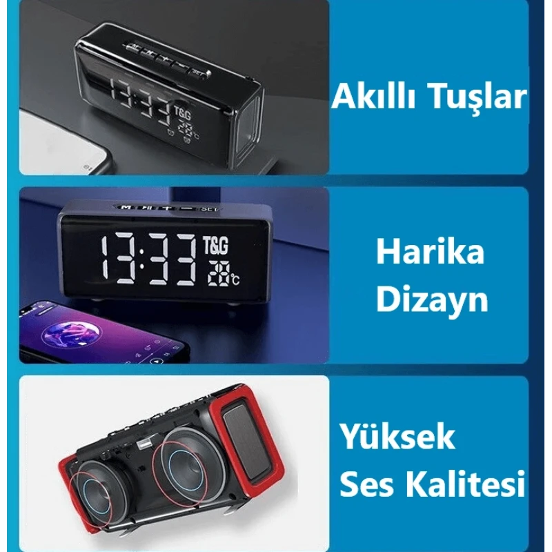 Saatli Bluetooth Hoparlör FM Termometre
