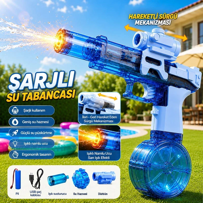 Şarjlı Otomatik Su Tabancası Oyuncak Geniş Hazneli