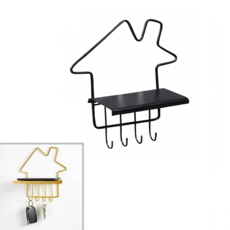 Siyah Ev Şekilli Metal Raflı Anahtarlık