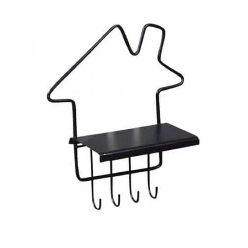 Siyah Ev Şekilli Metal Raflı Anahtarlık