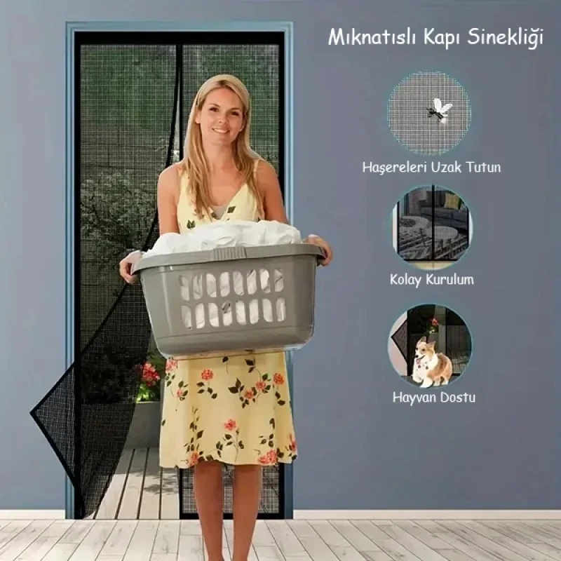 Siyah Mıknatıslı Kapı Sinekliği 105 x 210 cm