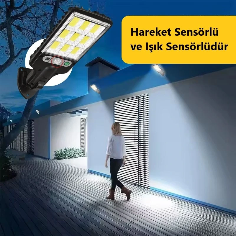 Solar Güneş Enerjili Led Bahçe Aydınlatması 120 Ledli 3 Modlu Hareket Sensörlü